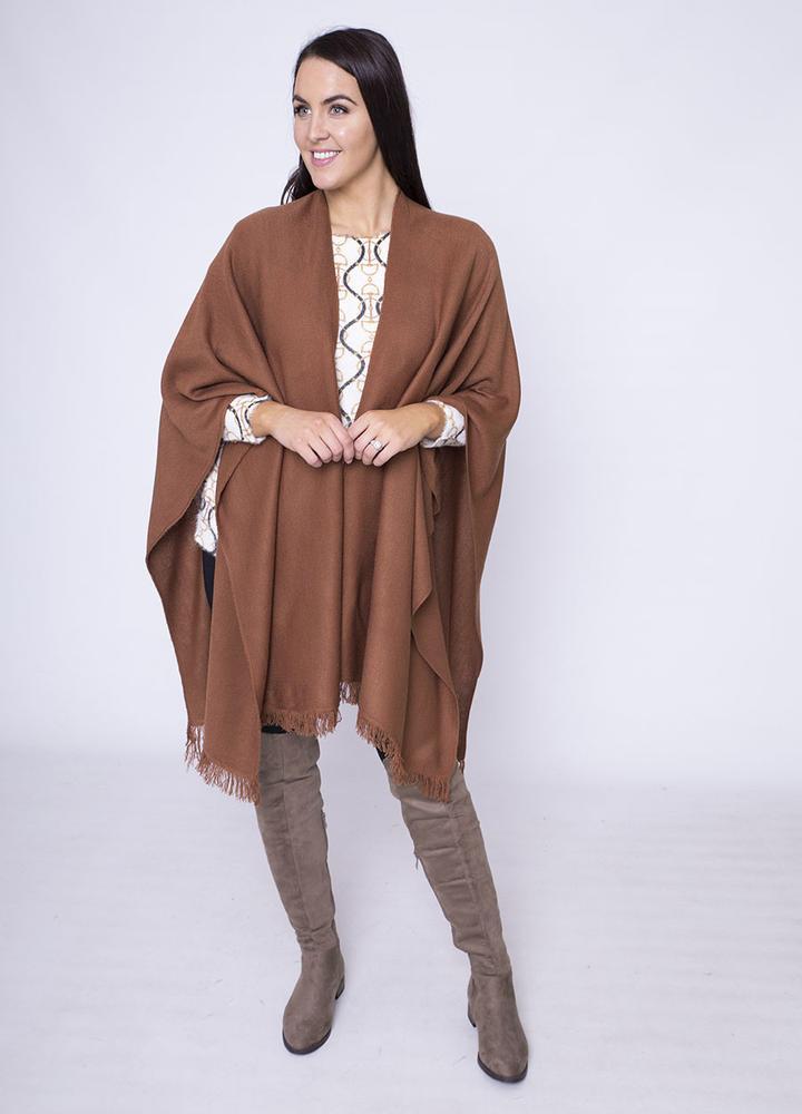 Frill Wrap Poncho in Brown