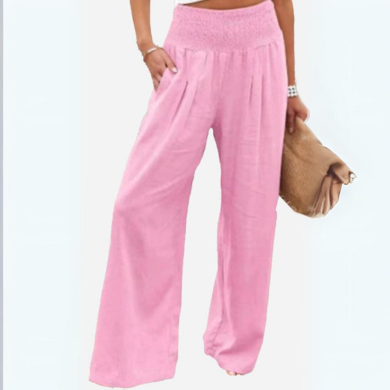 High-Waist Cotton Linen Palazzo Pants