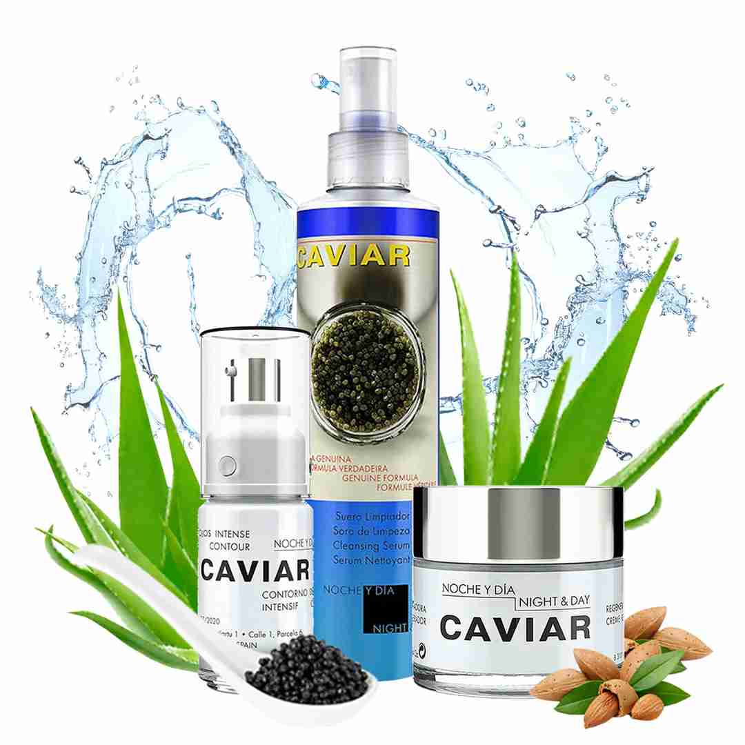 Pictured is the 3-Step Caviar System by Noche Y Dia Skincare.