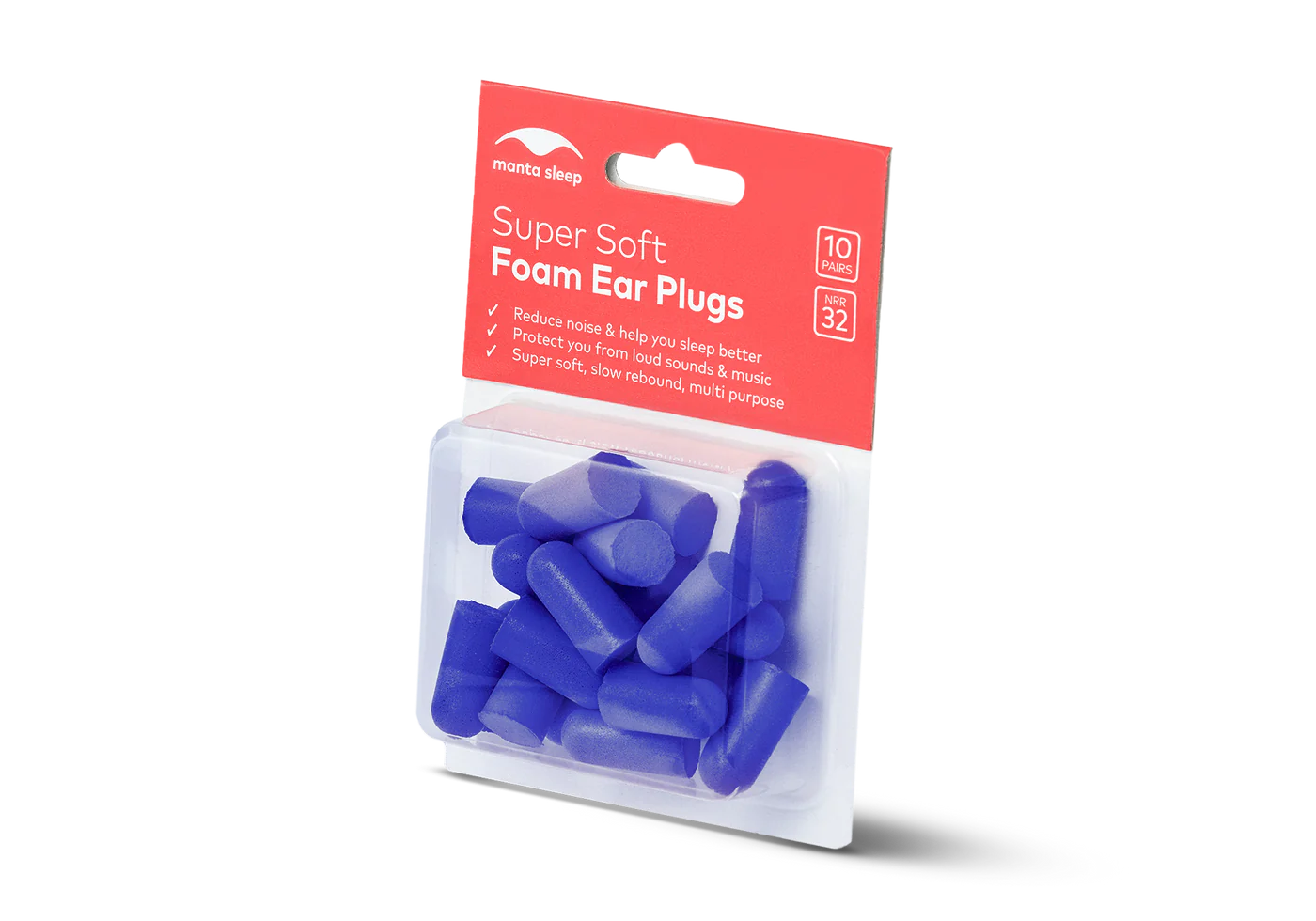 A 10-pair pack of blue slow-release foam earplugs