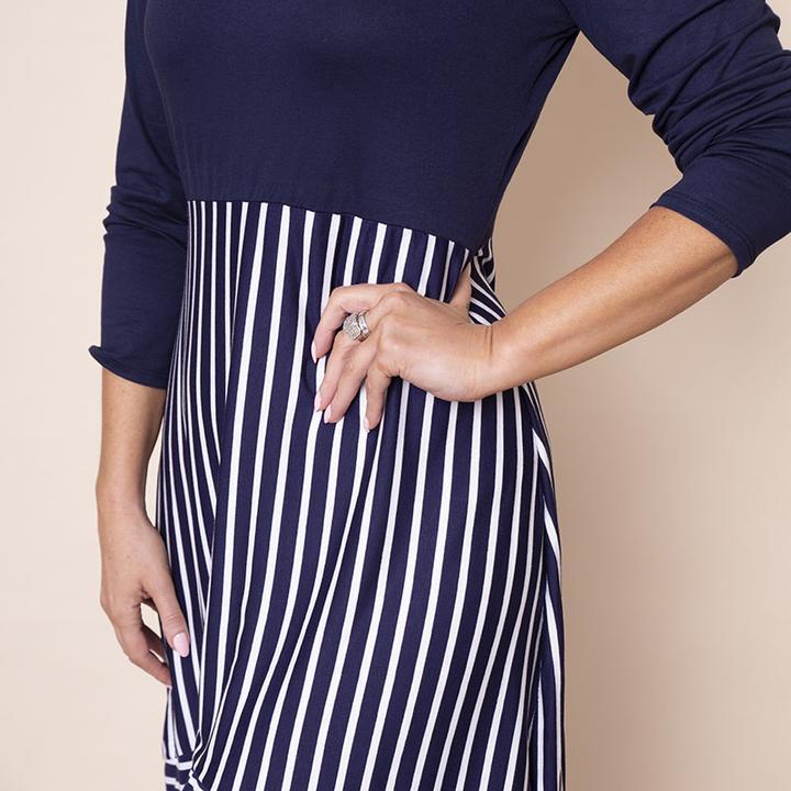 Long Sleeve Stripe Dress in Navy