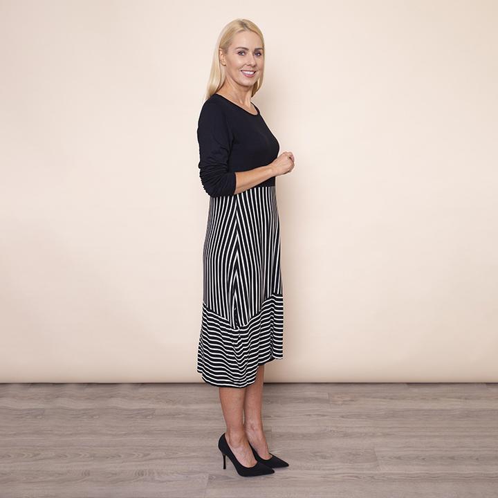 Long Sleeve Stripe Dress in Black
