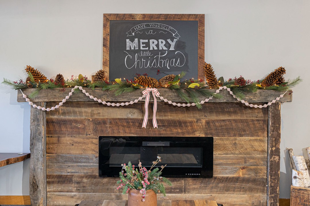 detailed decorated fireplace mantel for Christmas