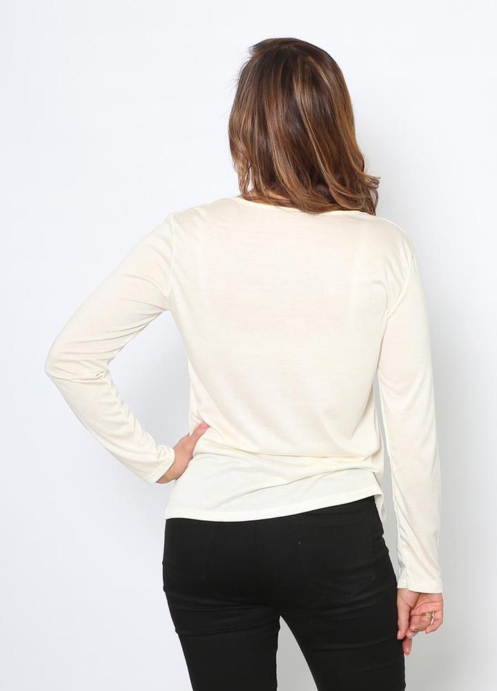 Basic Fleece Lined Top in Cream