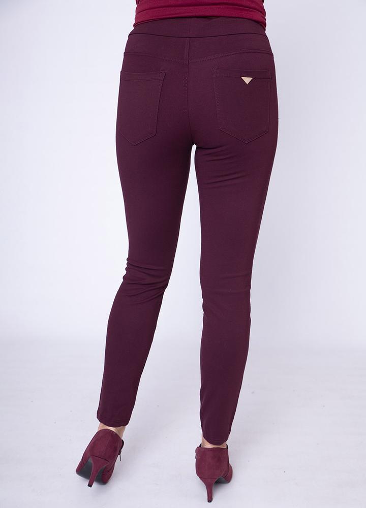 Stretch Waist Stud Pocket Trouser in Wine