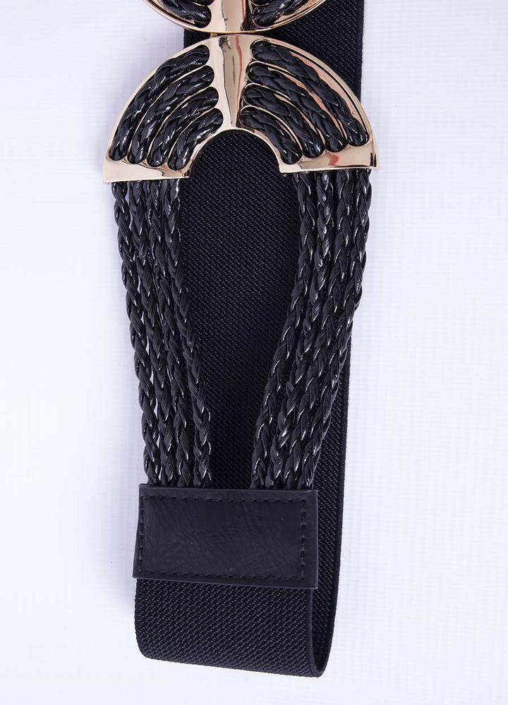 Gold Braided Elastic Waist Belt in Black