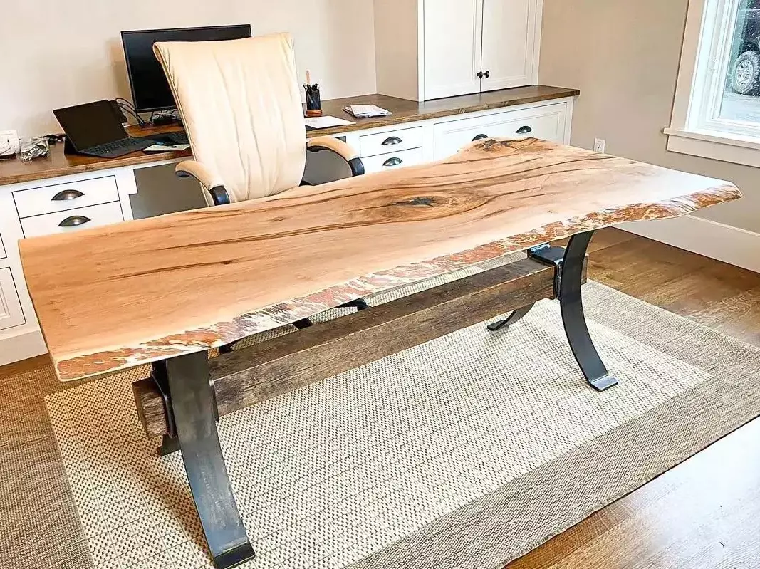 Sycamore Live Edge desk with timber beam