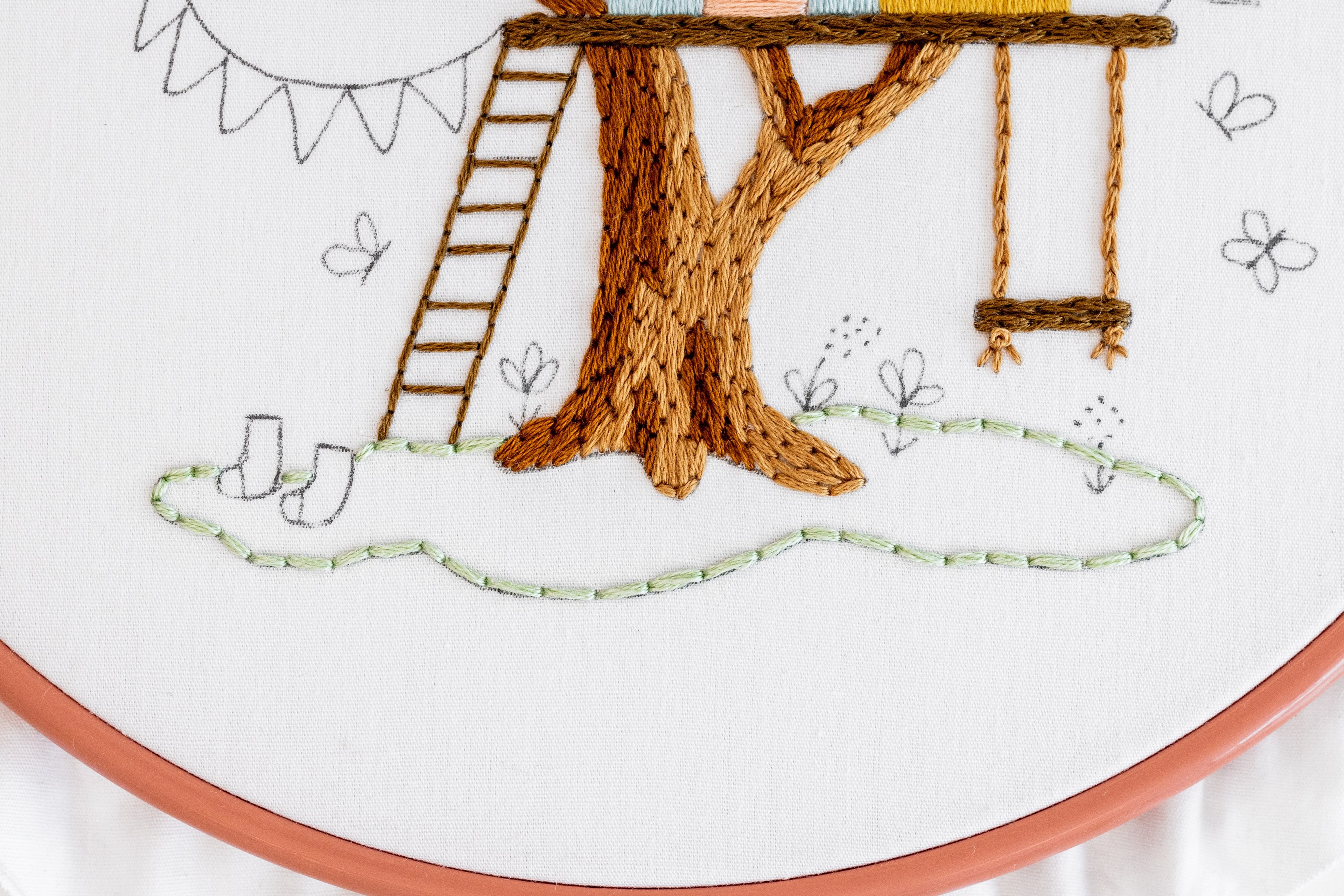 This is an image of a stitched outline in The Treehouse pattern by Clever Poppy.