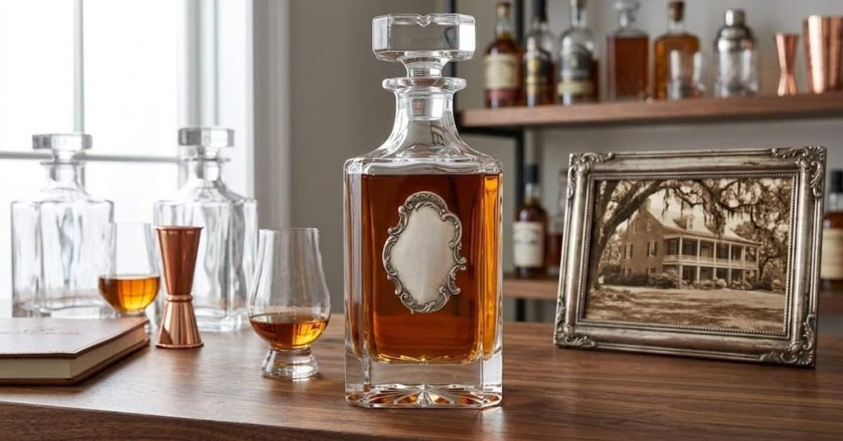 Decanter with Large Vintage Inspired Silver Medallion