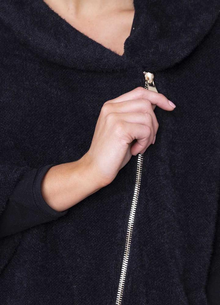 Side Zip Cardi Coat in Black
