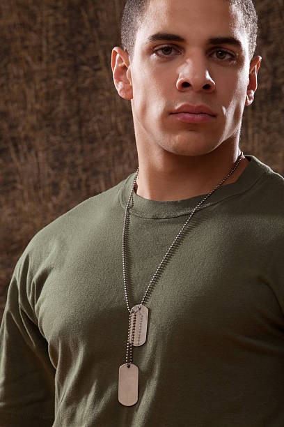 man wearing a military dog tag