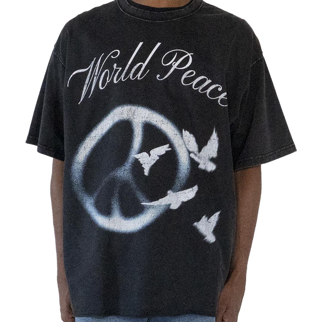 world peace washed black streetwear doves sign