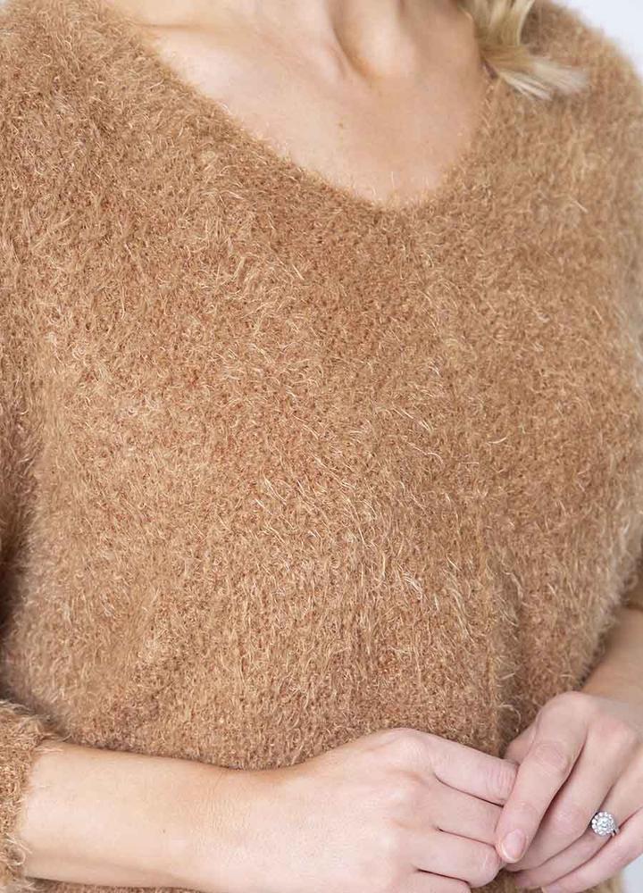 Scoop Neck Mohair Jumper in Brown