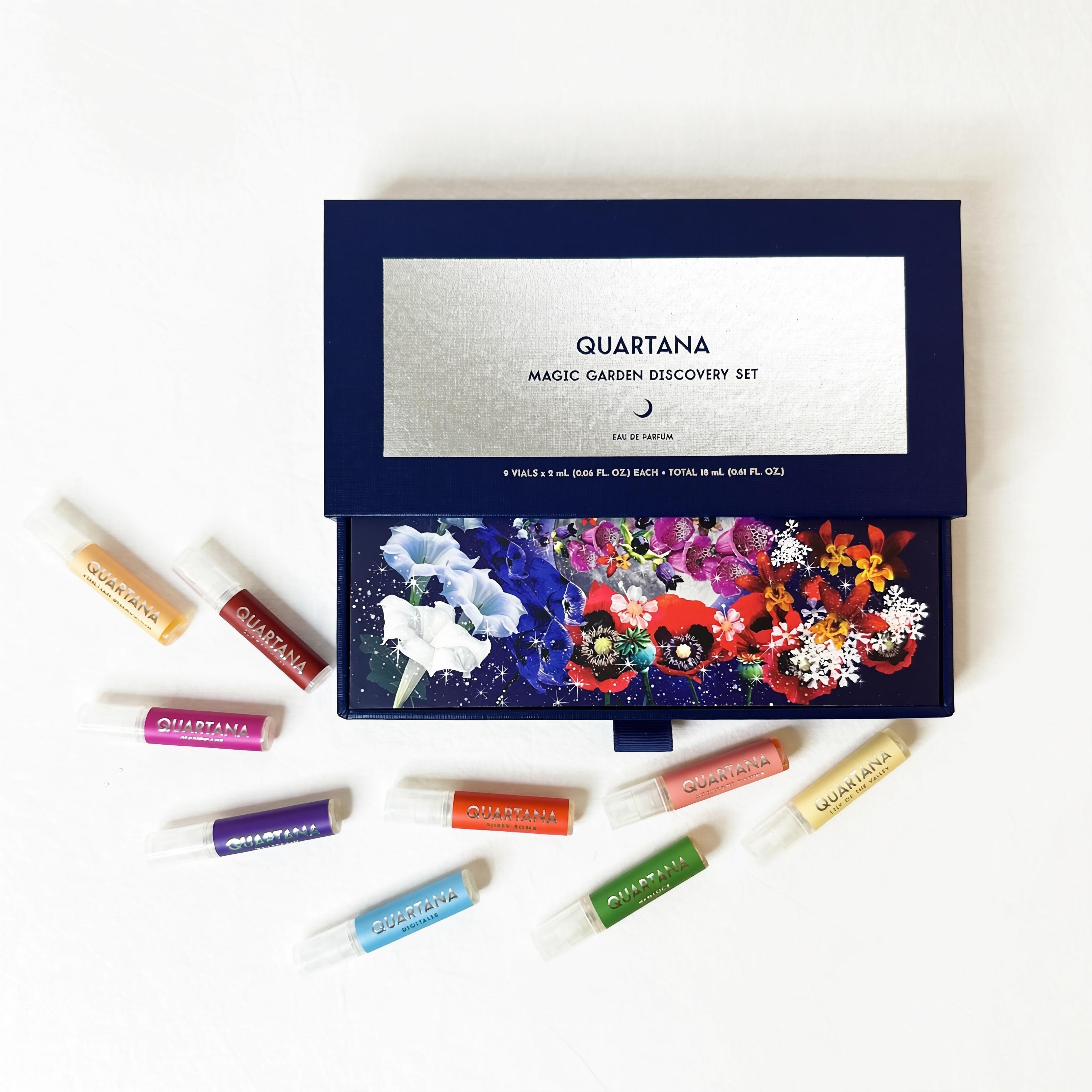 Quartana's Magic Garden Discovery Set containing the fragrances of Les Potions Fatales including award-winner Poppy Soma