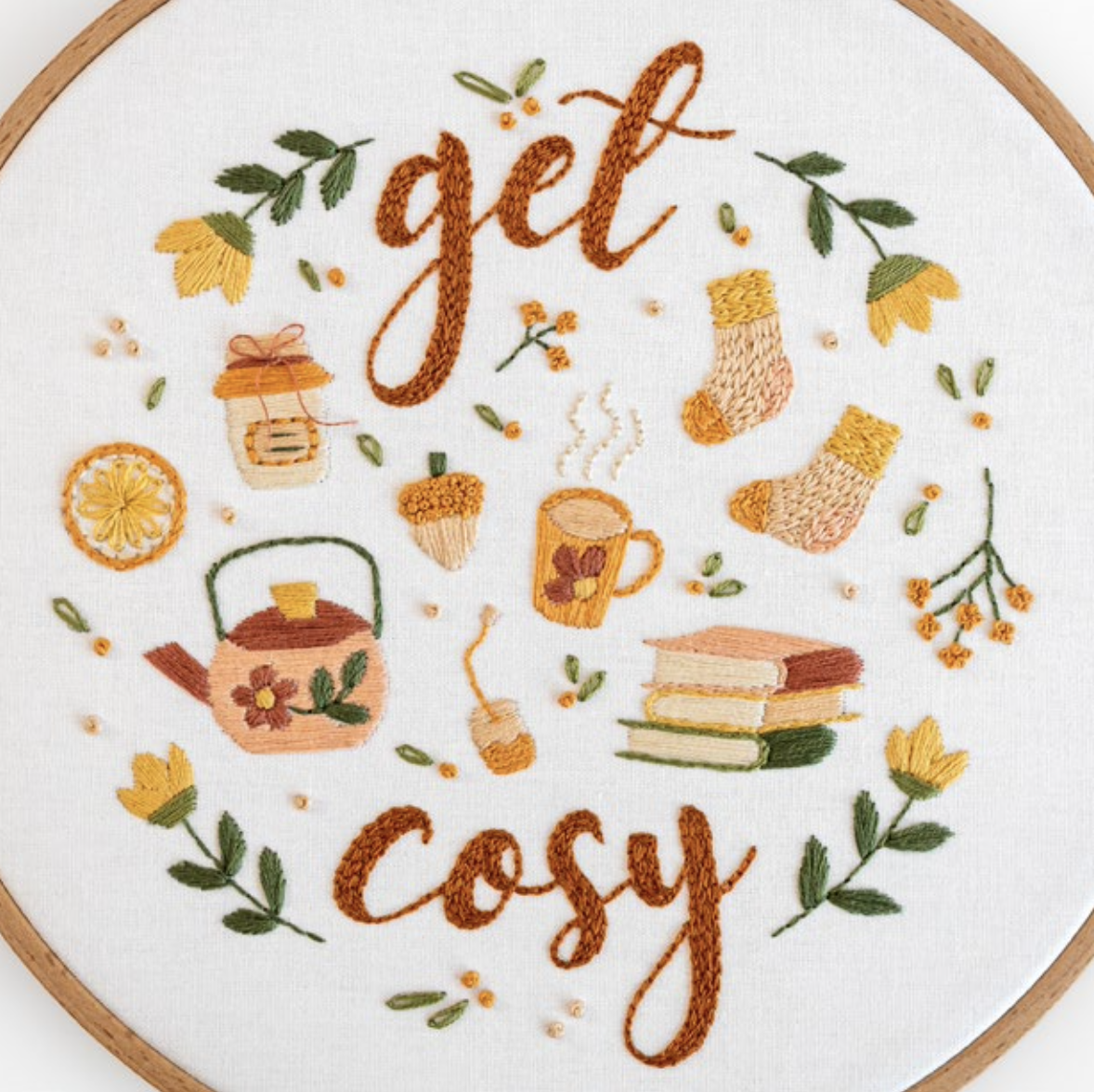This is an image of the 'Get Cosy' embroidery pattern.