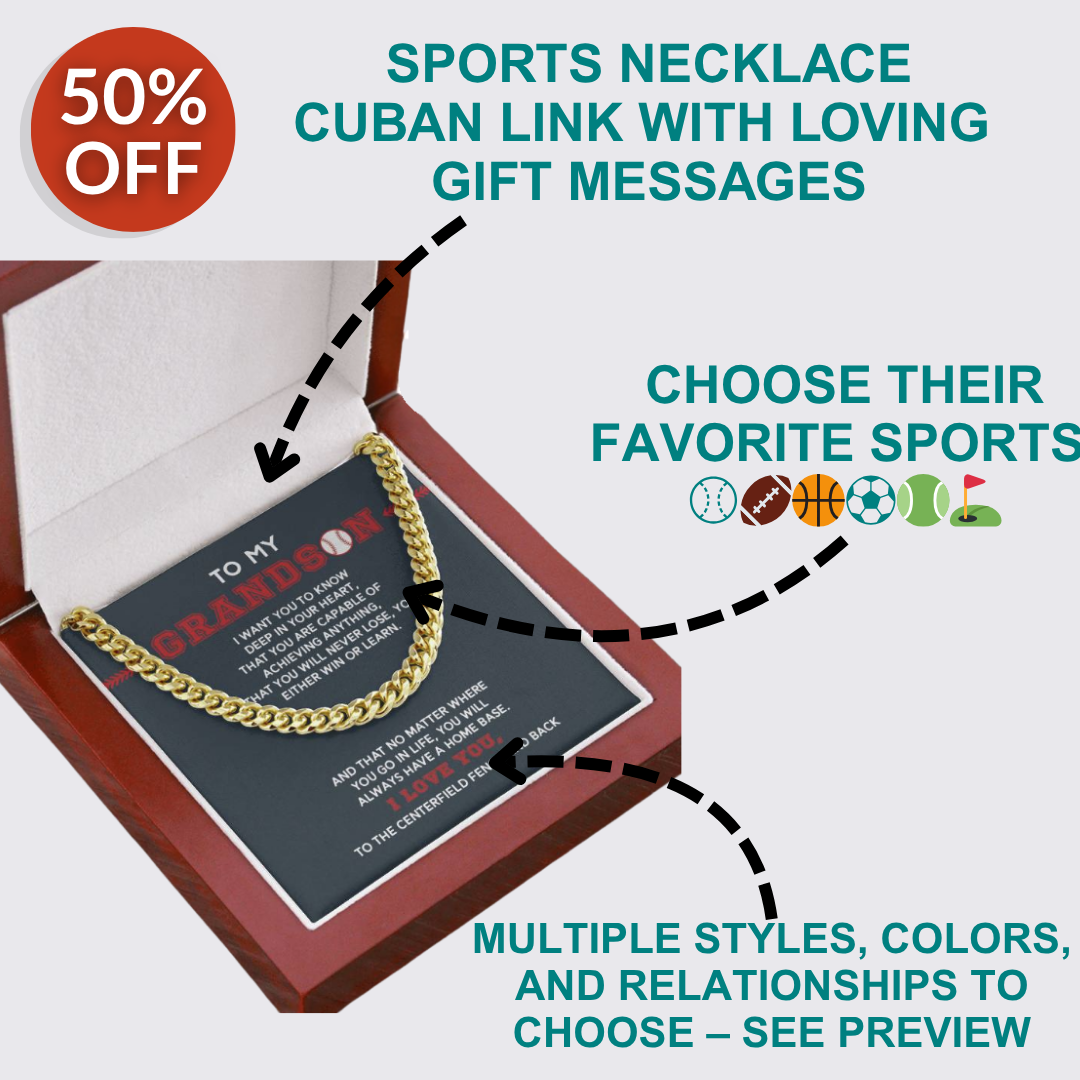 Cuban Link Necklace - My Baseball Son, 1 Fan, Love Mom - Athlete's Gift Shop
