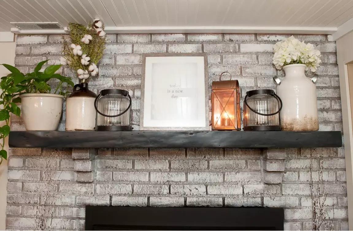 Gray live edge mantel