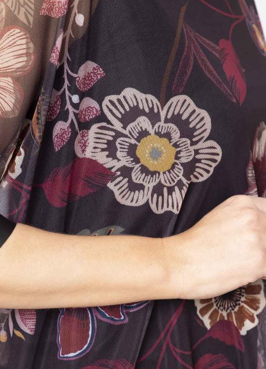 2 Piece Floral Print Leather Trim in Black