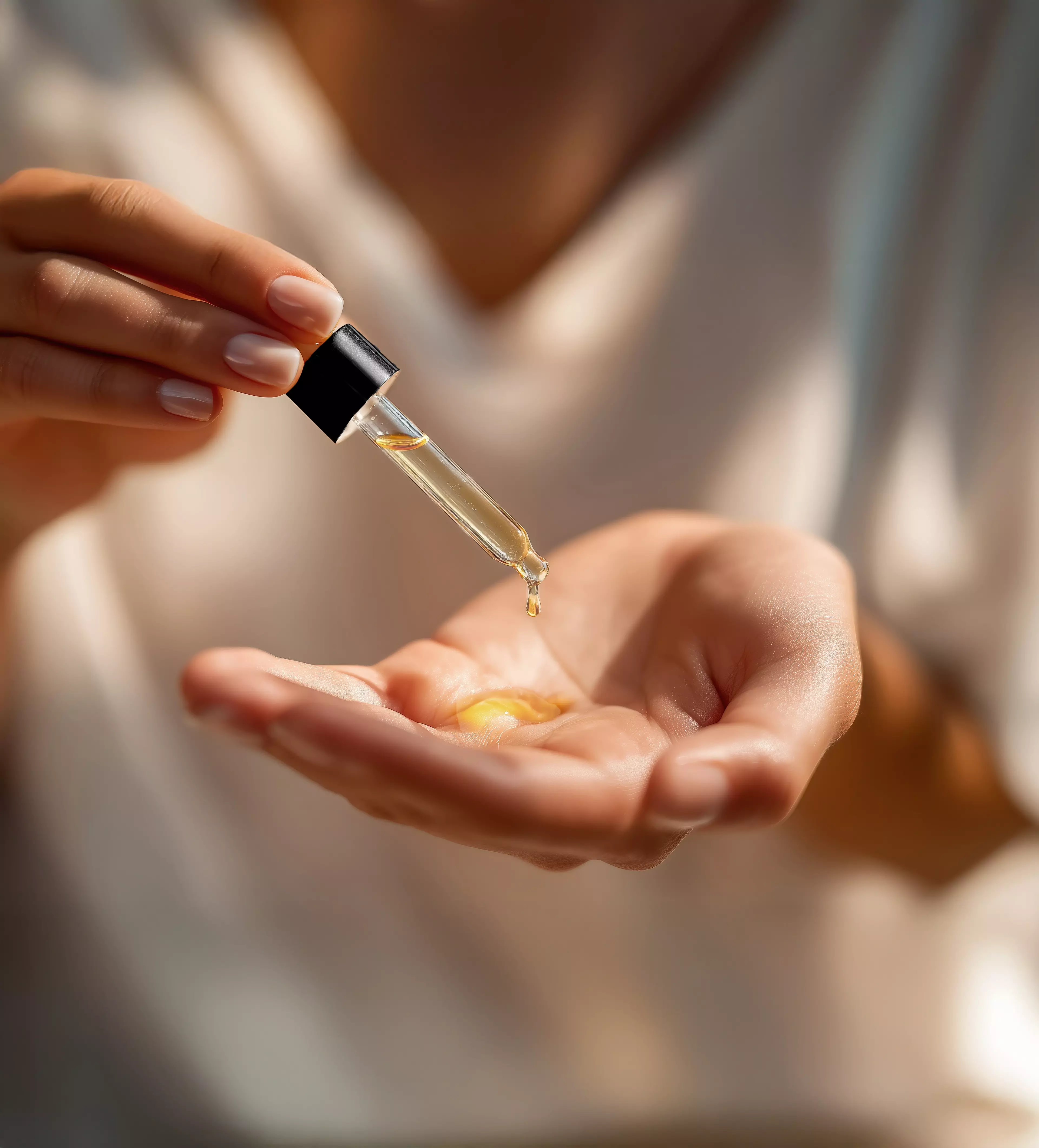 Women pouring oil in palms