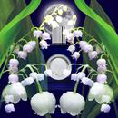 Lily of the Valley bottle in moonlit white-flower and black-leather editorial artwork