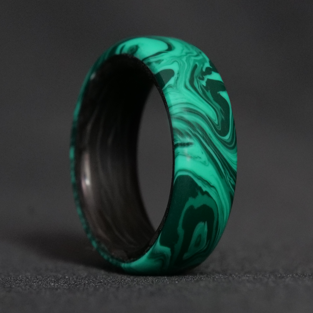 Malachite trustone carbon fiber mens non metal wedding band.