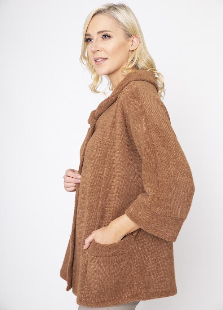 Round Neck 3/4 Sleeve Coat/Cardi in Brown