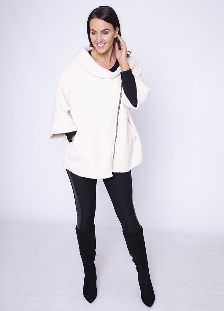 Side Zip Cardi Coat in Cream