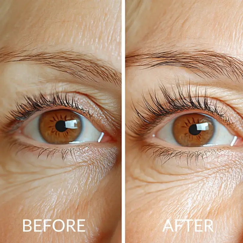 show lash customer before and after eyelashes showing the after with longer looking eyelashes