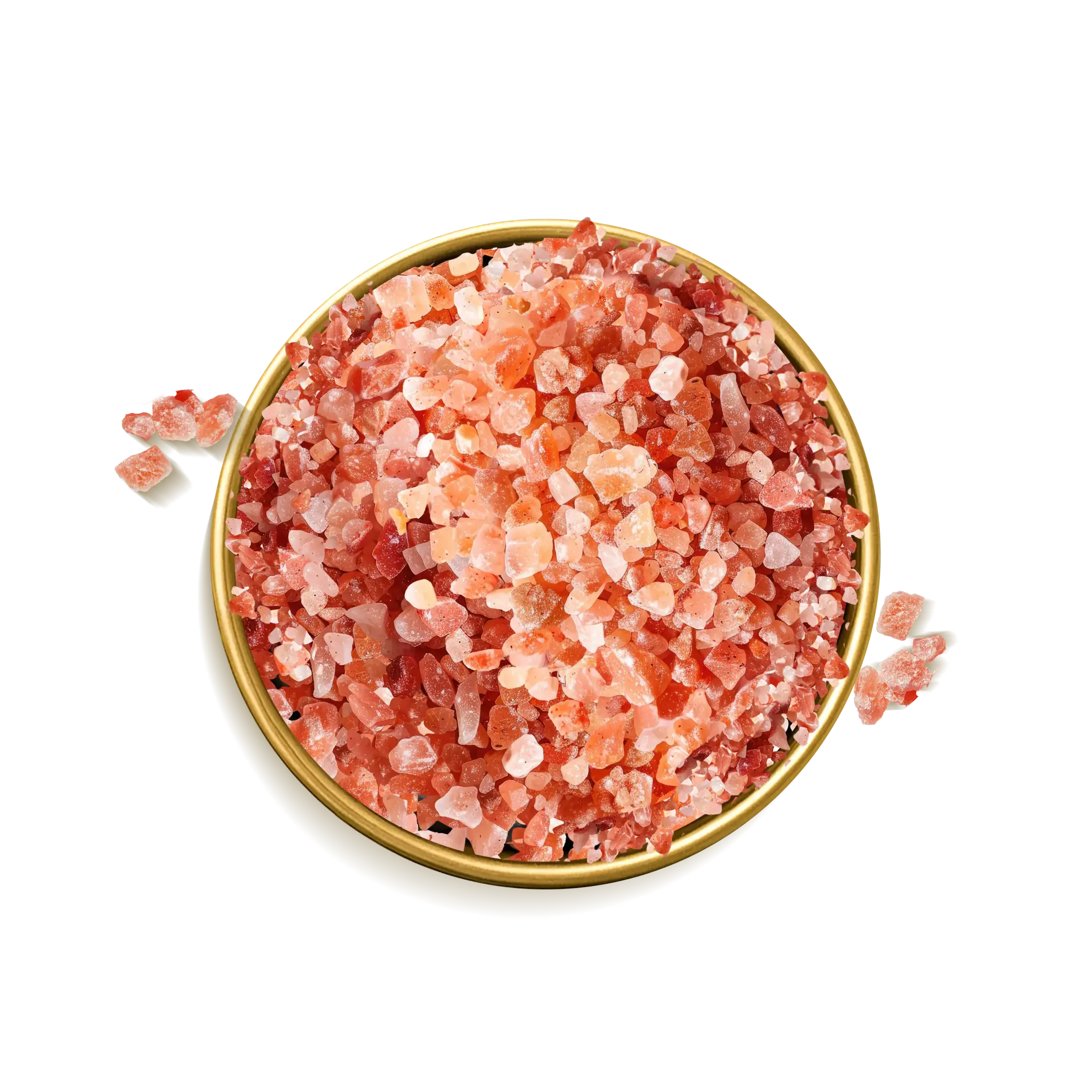 A bowl of Himalayan rock salt surrounded by floral artworks