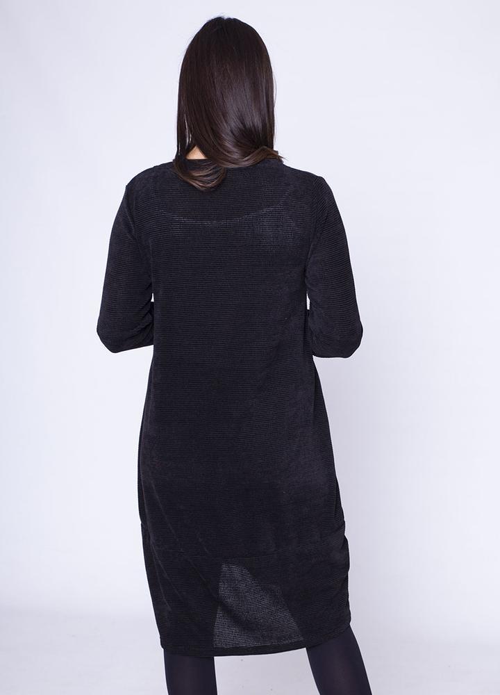 Velour Pocket Dress in Black