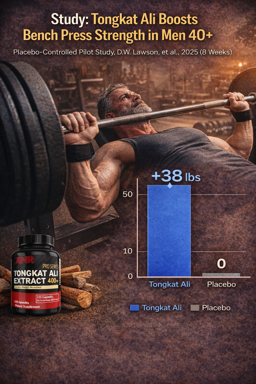 A muscular middle-aged man who uses Adaptophen to boost free testosterone levels