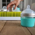 glass mason jar baby bottle drying on Boon drying rack
