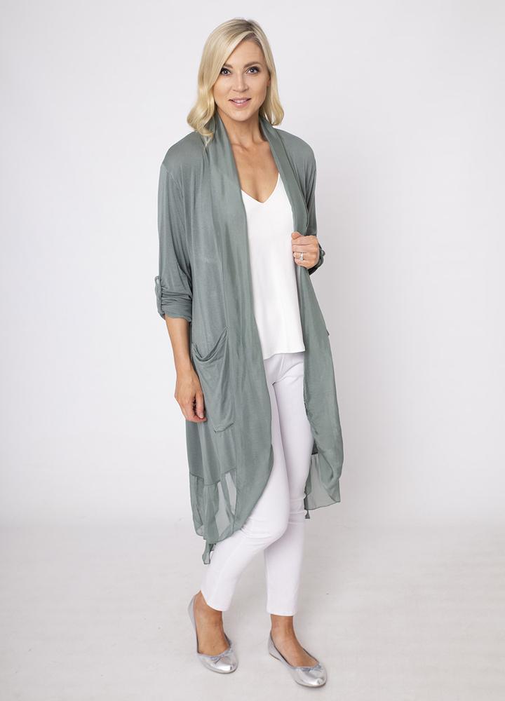 Long Button Sleeve Silk Cardi