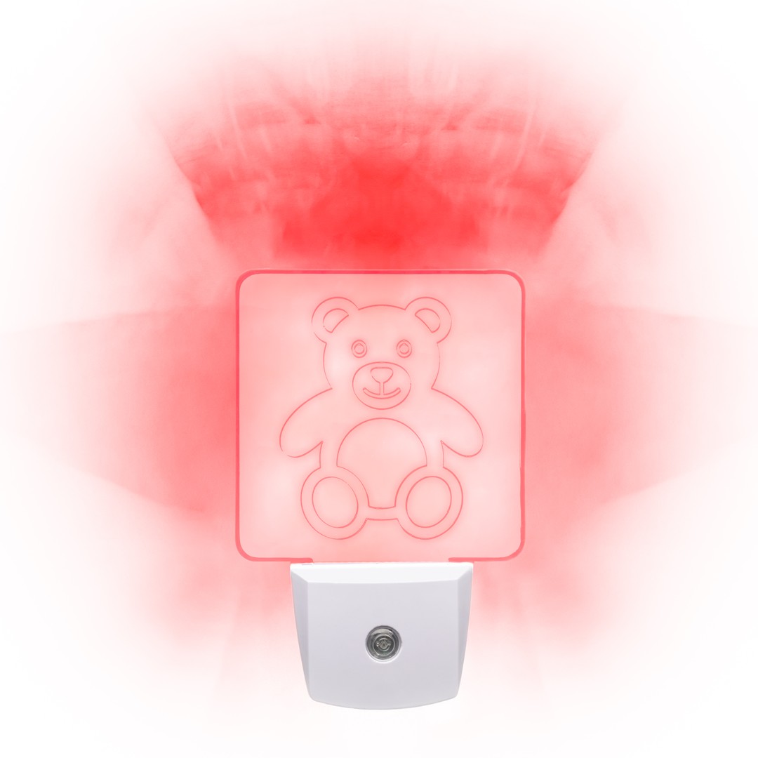 Luz nocturna LED roja tenue para dormitorios y baños [paquete de 2] -  BioRhythm Safe - (Teddy Bear)