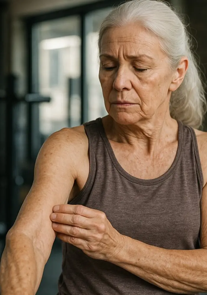 Woman noticing her arm skin