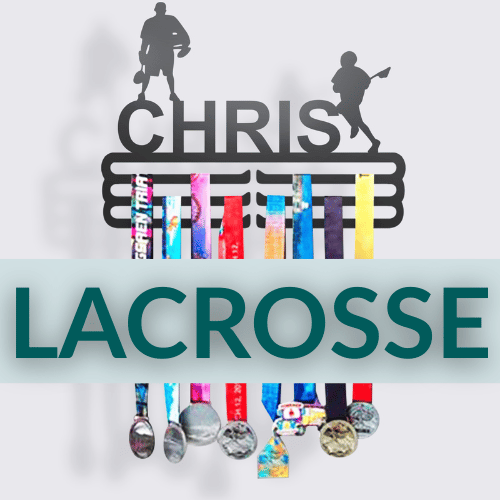 Personalized Lacrosse Medal Hanger in matte black steel with a custom name — Athlete's Gift Shop