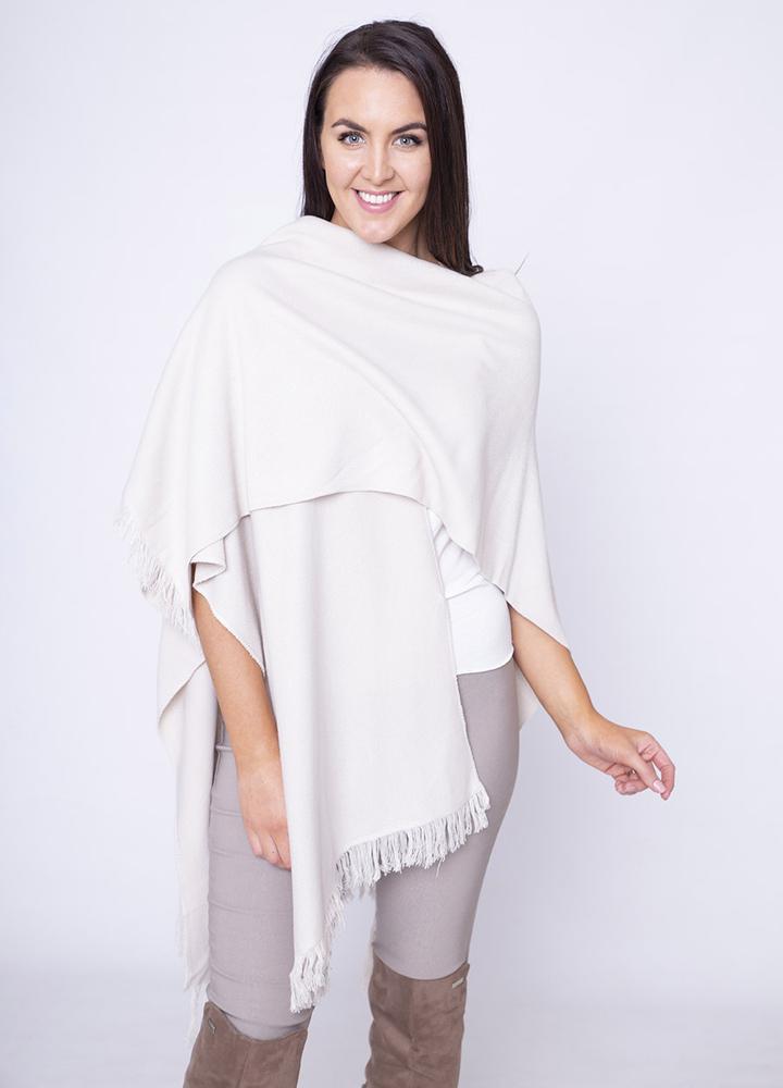 Frill Wrap Poncho in Beige