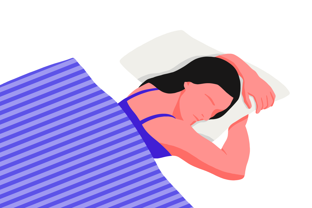 A girl lying in the prone sleep position with a thin pillow under her head.