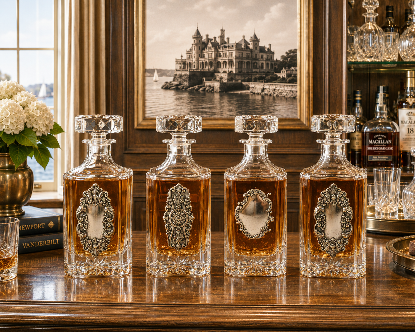 Vintage Silver Medallion Collection of Decanters