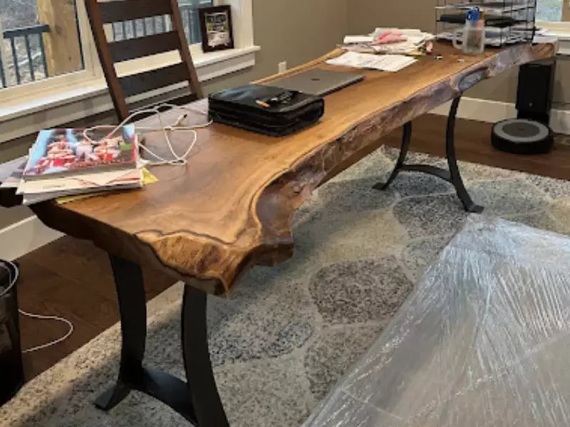 Live Edge Walnut Desk with Golden Gate Base