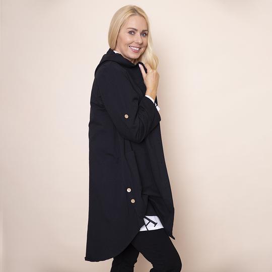 Button Sleeve Hoody Jersey Jacket in Black