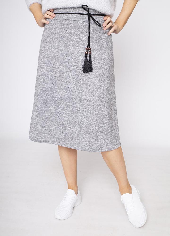 A-Line Belted Skirt in Grey