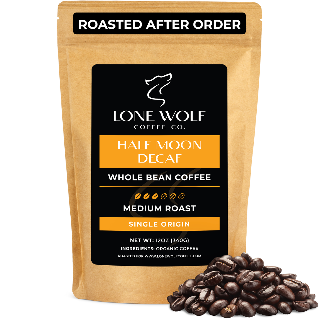 Lone Wolf Coffee - Half Moon Decaf - Medium Roast - Low Acid - Whole Bean Single Origin Organic Coffee