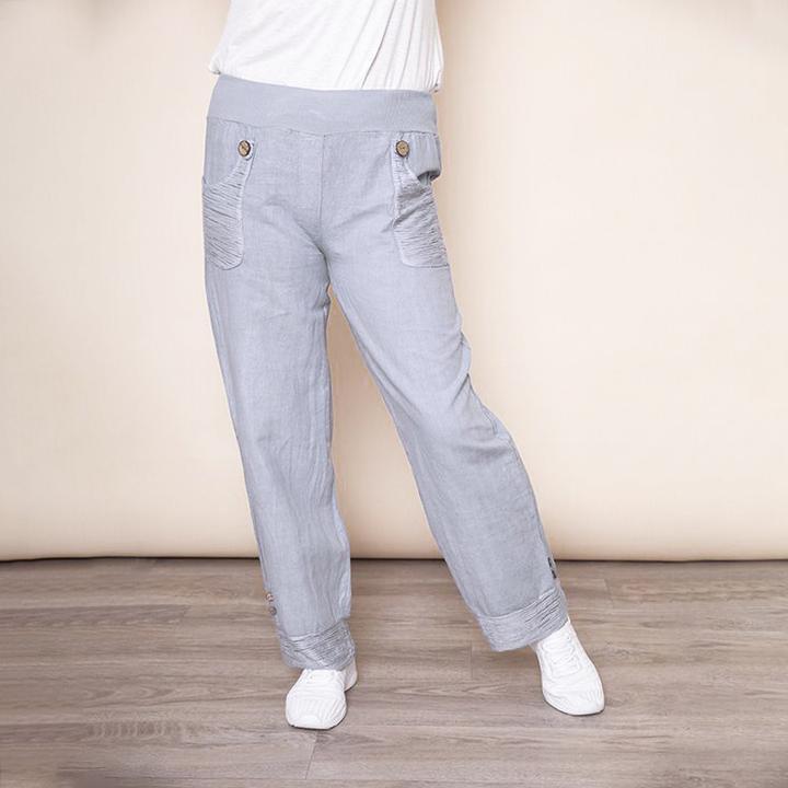 Stretch Waist Pocket Linen Trouser in Grey