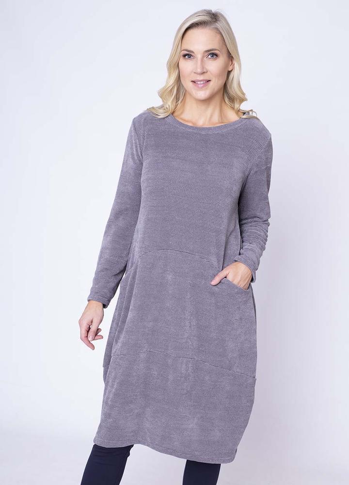 Velour Pocket Dress in Grey