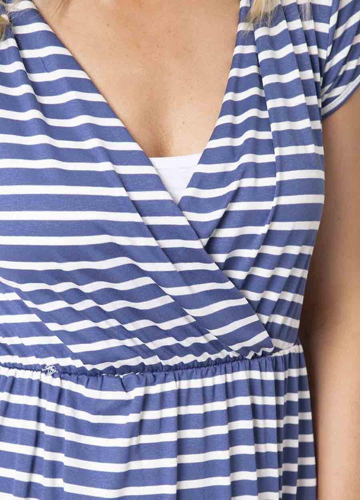 Stripe Cap Sleeve Cross Over Dress