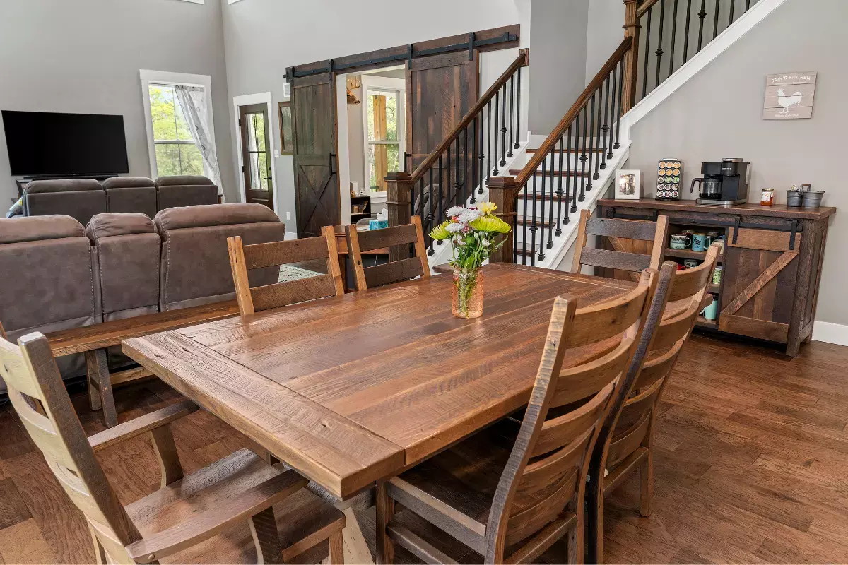 Parker Dining Table, Pierce Buffet, Custom Barn Doors