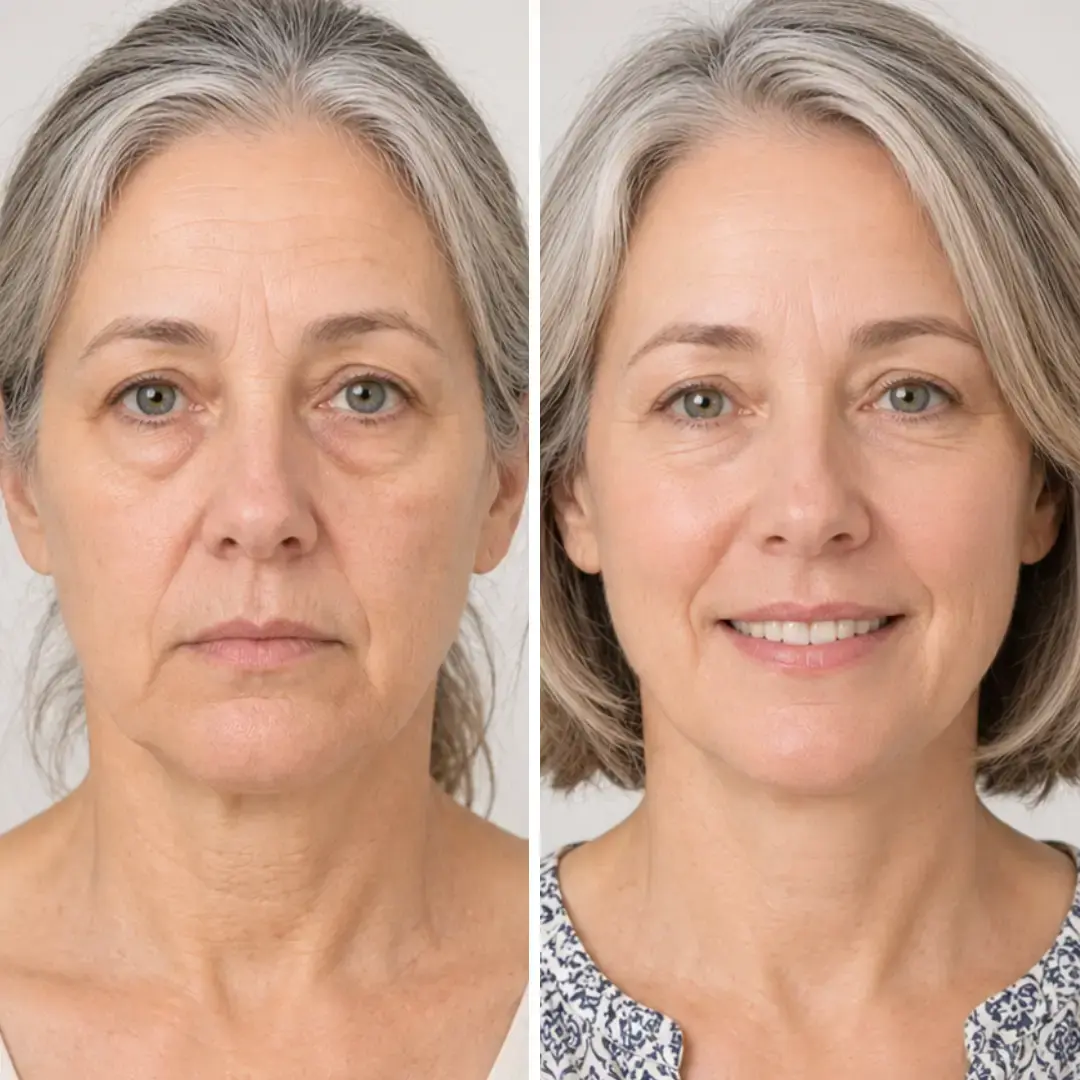 before after image of female, after image shows better appearance of skin